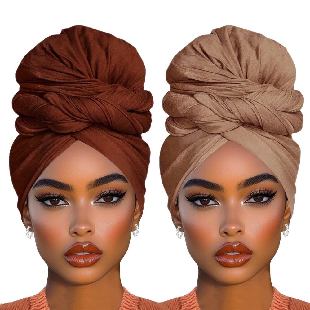 2684 2 Piece Stretch African Jersey Head Wrap Fashion Head Scarf Knit